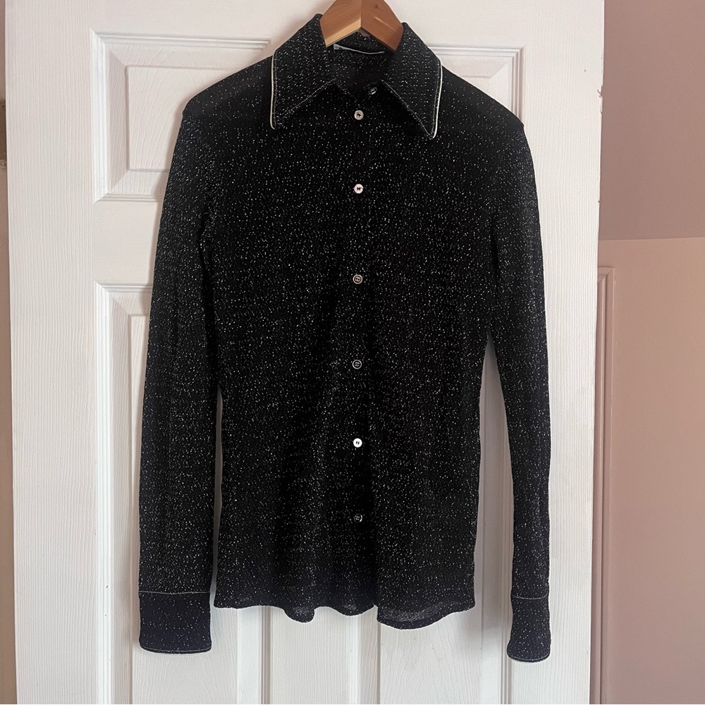 ACNE STUDIOS Gold Black Lurex Long Sleeve Button Down Blouse - Picture 4 of 8